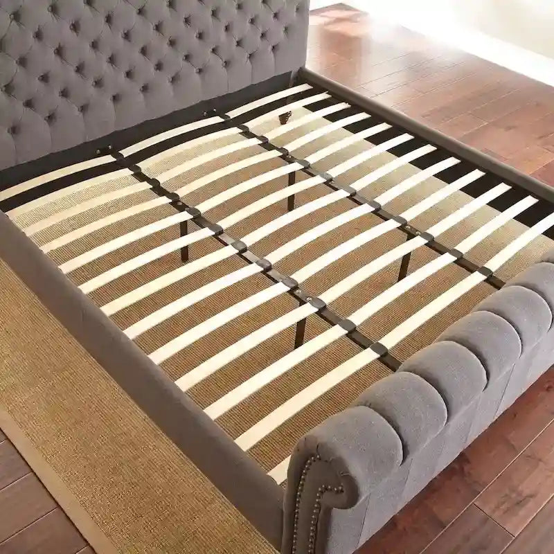 Upholstered Tufted Bed with Rolled Headboard and Footboard Queen King