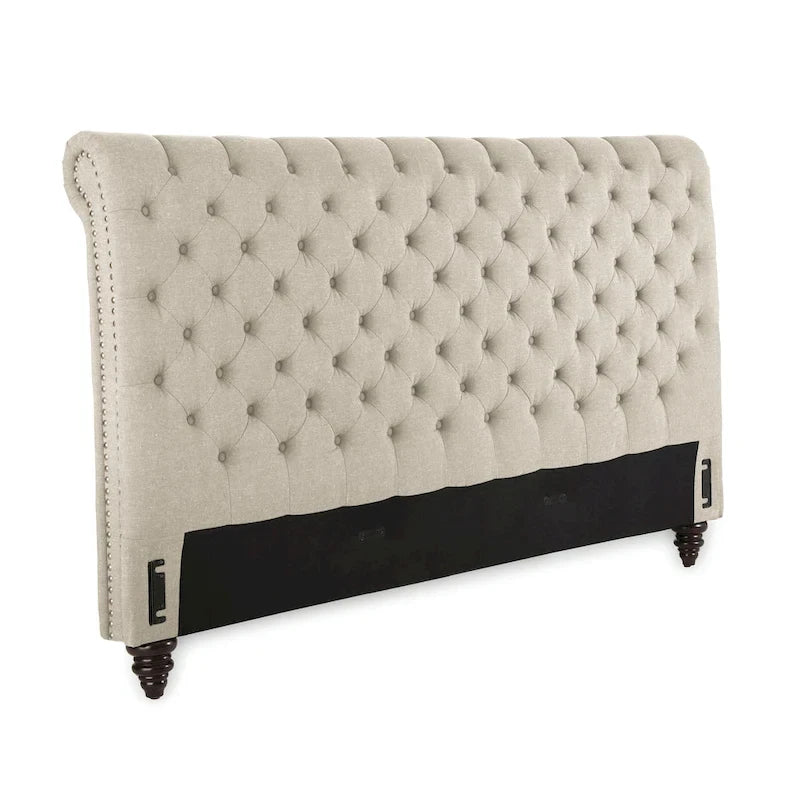 Upholstered Tufted Bed with Rolled Headboard and Footboard Queen King