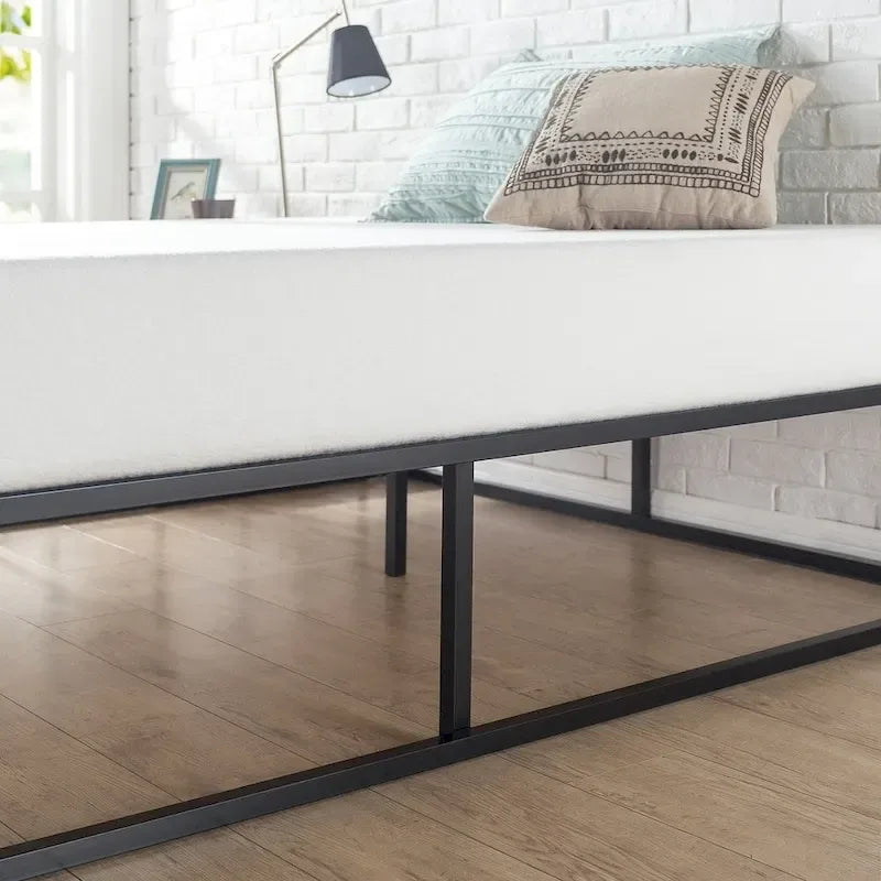 14-inch Low Profile Platform Bed Frame with Steel and Wood Slats