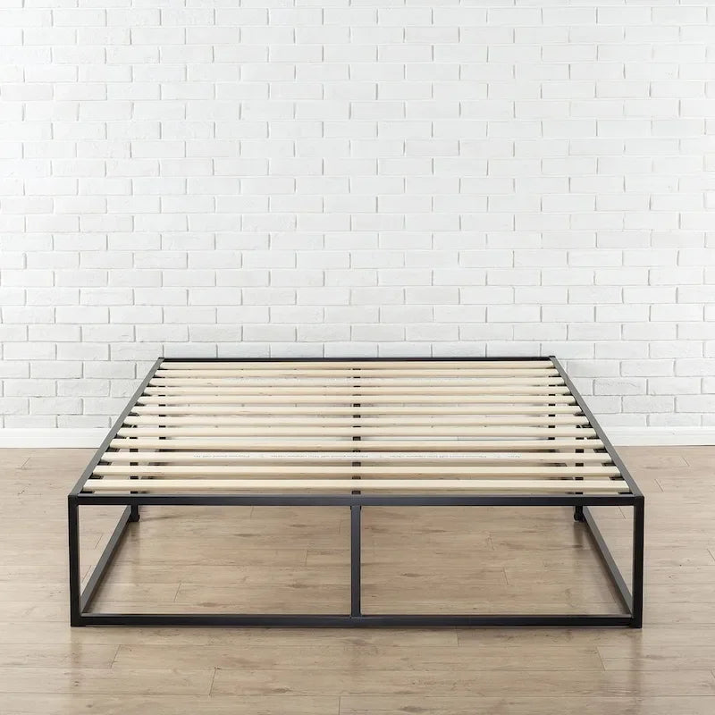 14-inch Low Profile Platform Bed Frame with Steel and Wood Slats