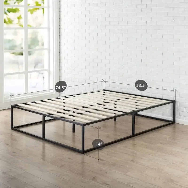 14-inch Low Profile Platform Bed Frame with Steel and Wood Slats