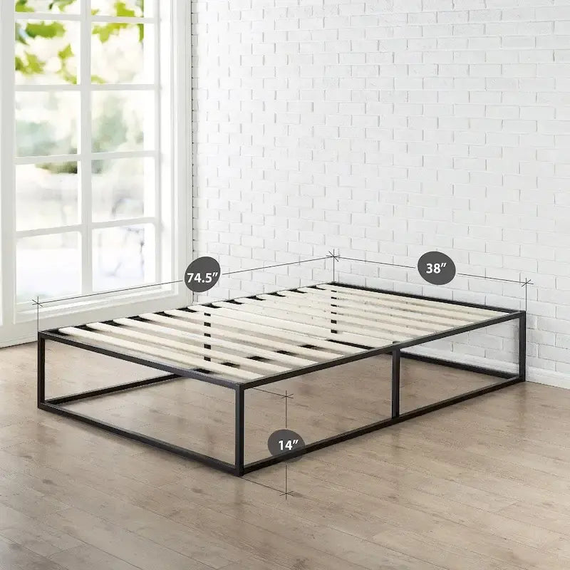 14-inch Low Profile Platform Bed Frame with Steel and Wood Slats