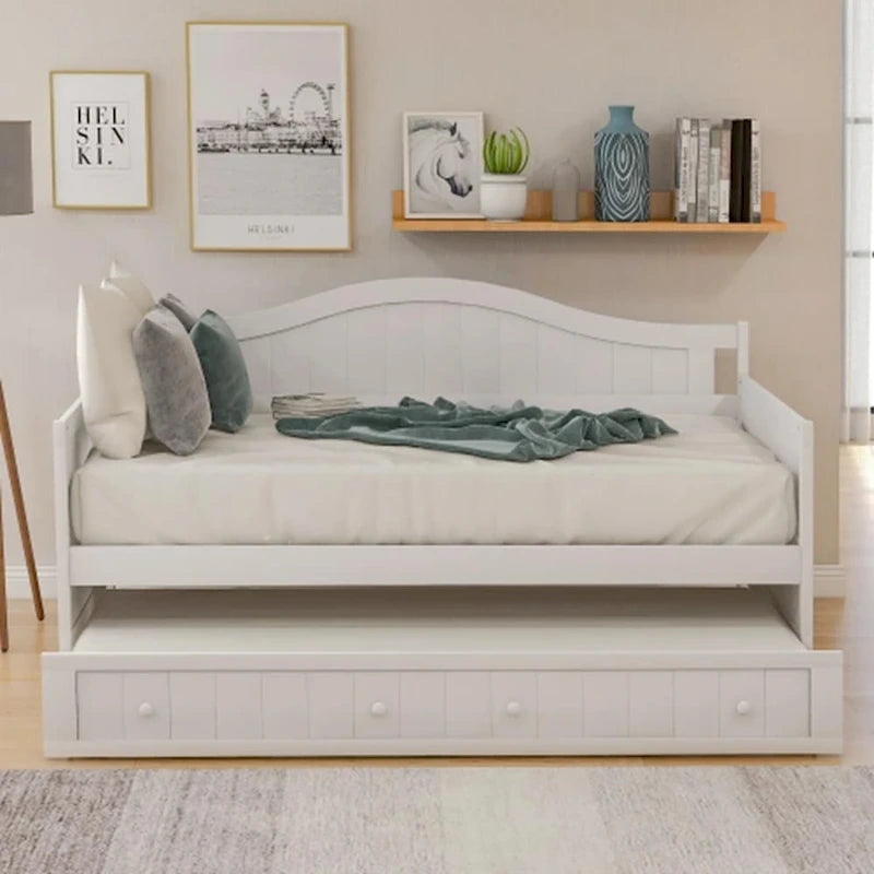 Twin Wooden Daybed with Storage Drawers and Trundle Bed