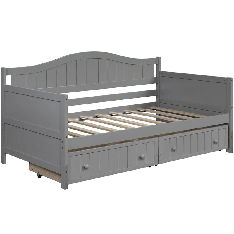 Twin Wooden Daybed with Storage Drawers and Trundle Bed