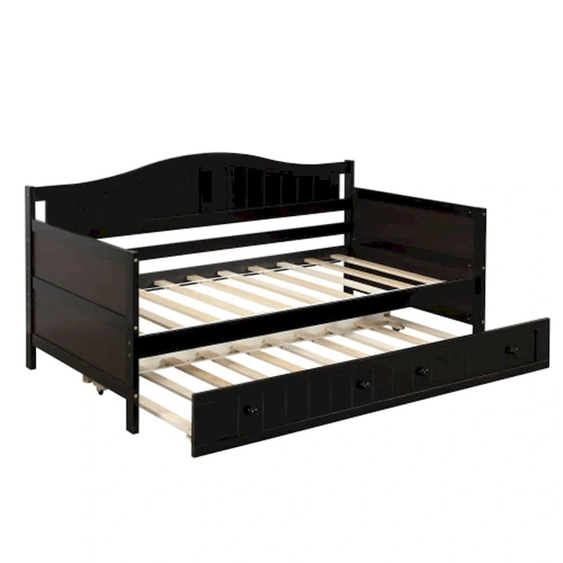 Twin Wooden Daybed with Storage Drawers and Trundle Bed