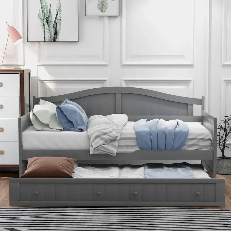 Twin Wooden Daybed with Storage Drawers and Trundle Bed
