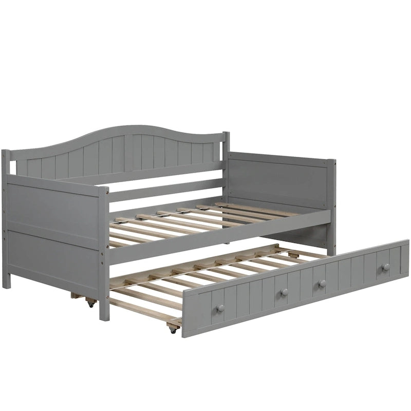 Twin Wooden Daybed with Storage Drawers and Trundle Bed