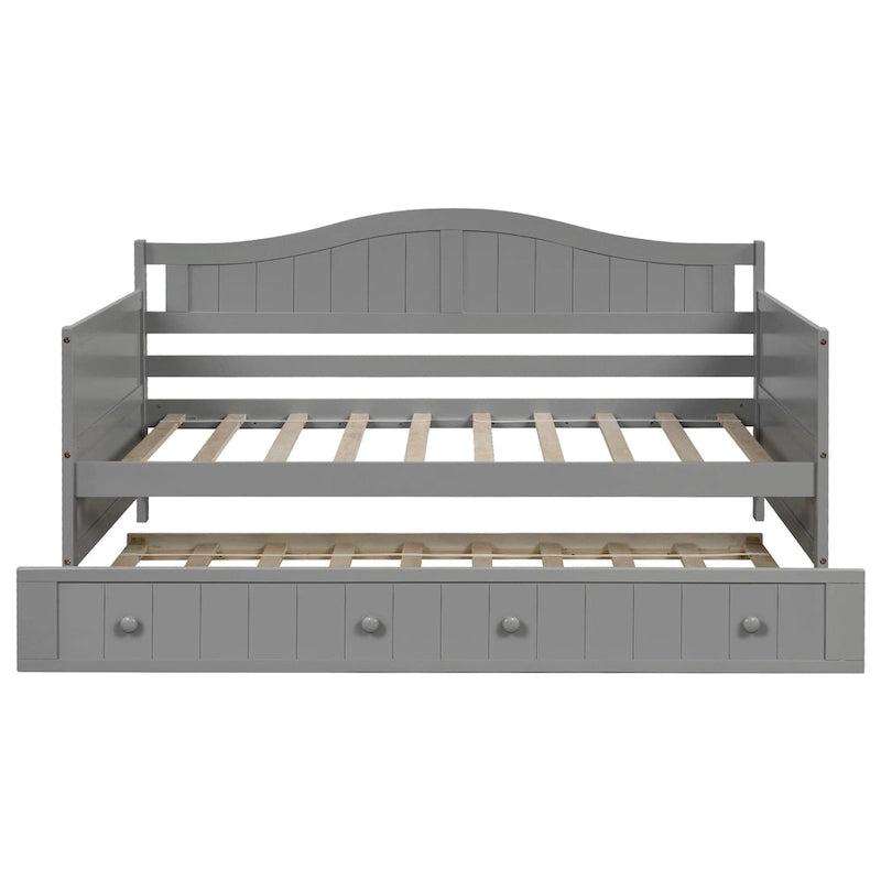 Twin Wooden Daybed with Storage Drawers and Trundle Bed