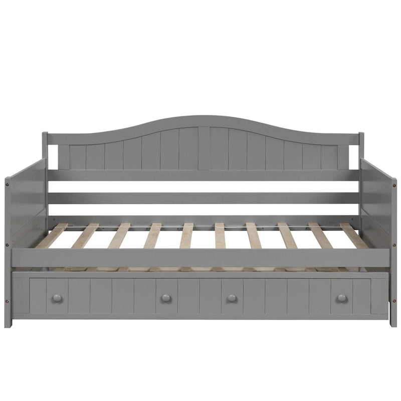 Twin Wooden Daybed with Storage Drawers and Trundle Bed