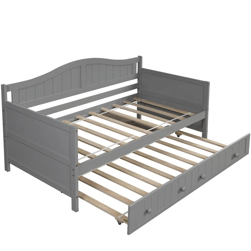 Twin Wooden Daybed with Storage Drawers and Trundle Bed