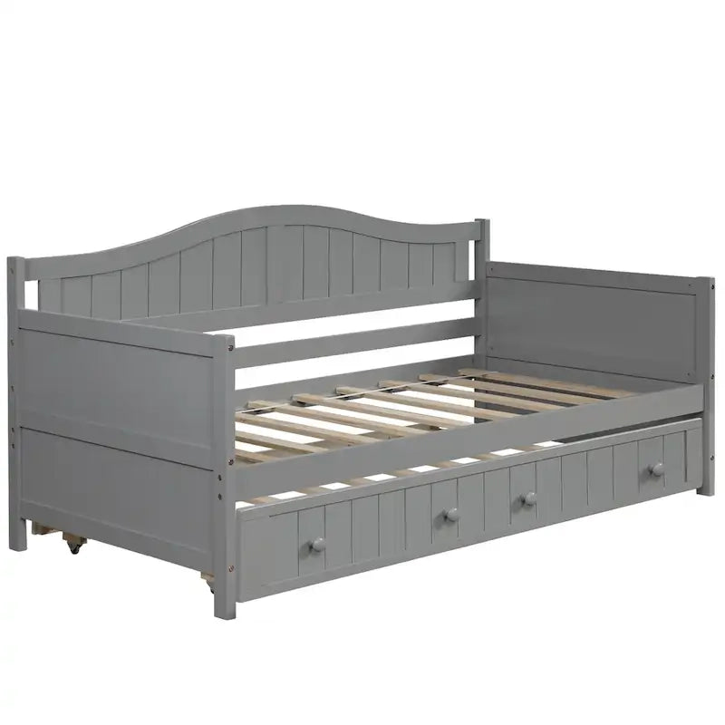 Twin Wooden Daybed with Storage Drawers and Trundle Bed