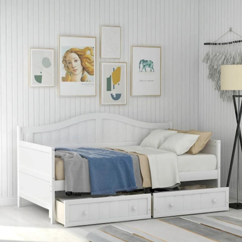 Twin Wooden Daybed with Storage Drawers and Trundle Bed