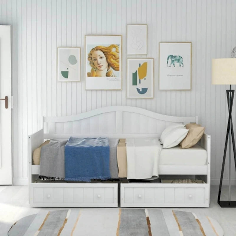 Twin Wooden Daybed with Storage Drawers and Trundle Bed