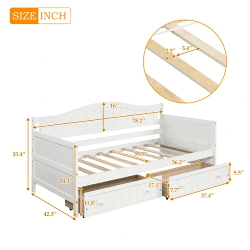 Twin Wooden Daybed with Storage Drawers and Trundle Bed