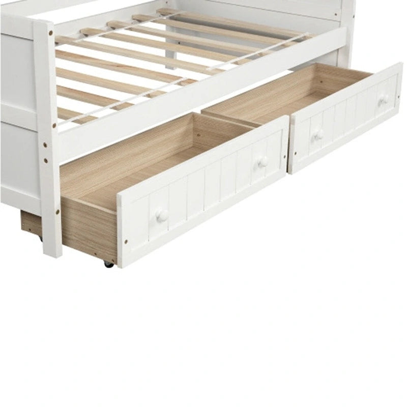 Twin Wooden Daybed with Storage Drawers and Trundle Bed