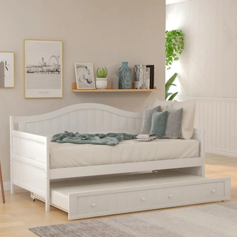 Twin Wooden Daybed with Storage Drawers and Trundle Bed