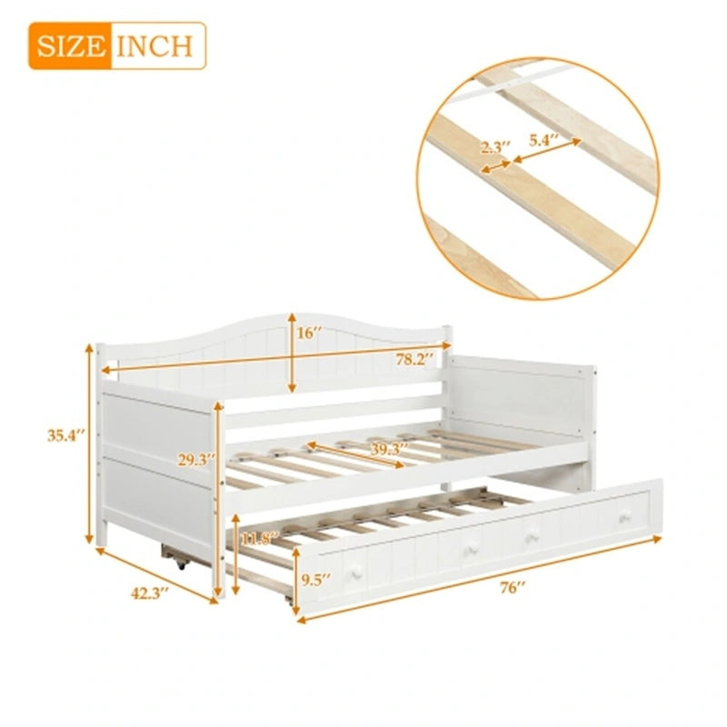Twin Wooden Daybed with Storage Drawers and Trundle Bed