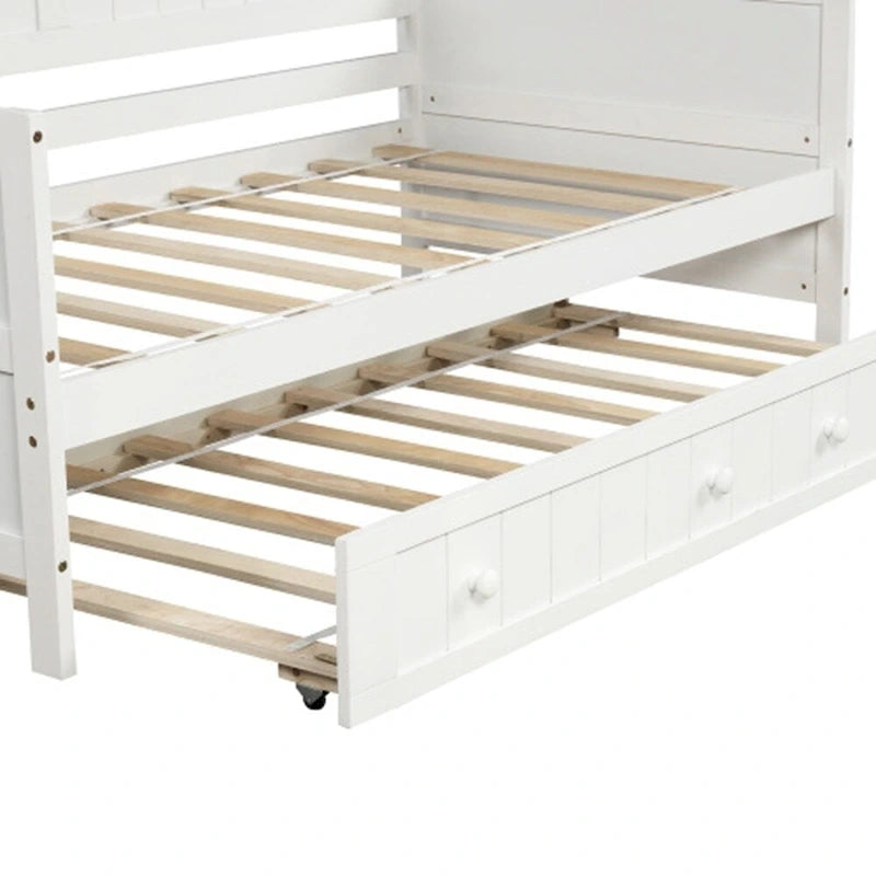 Twin Wooden Daybed with Storage Drawers and Trundle Bed