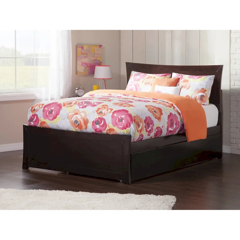 Solid Wood Platform Bed with Footboard Trundle Modern Bedroom Furniture