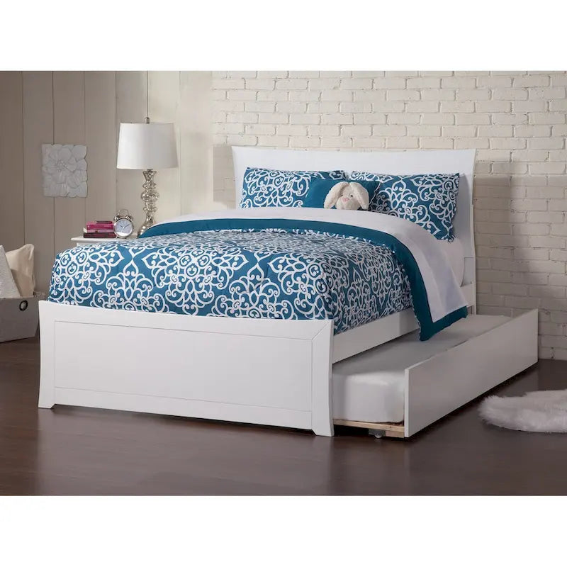 Solid Wood Platform Bed with Footboard Trundle Modern Bedroom Furniture