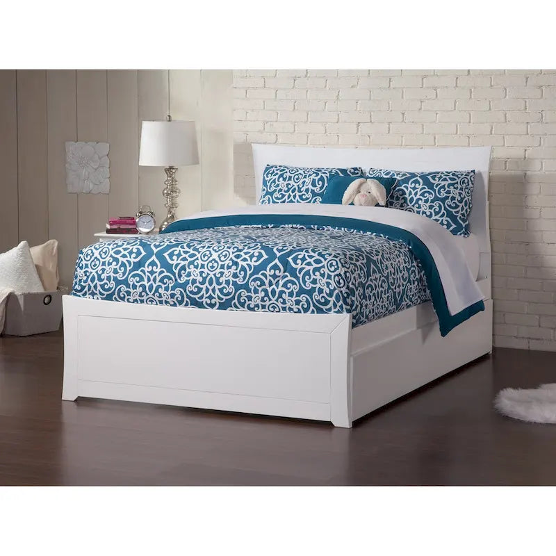 Solid Wood Platform Bed with Footboard Trundle Modern Bedroom Furniture