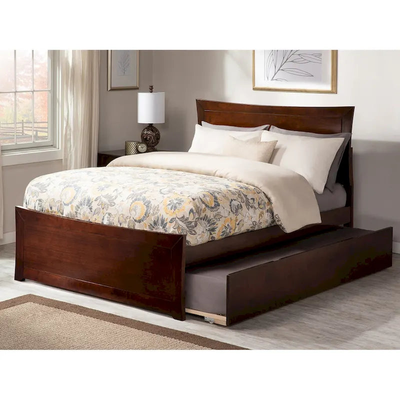 Solid Wood Platform Bed with Footboard Trundle Modern Bedroom Furniture