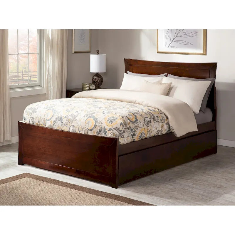 Solid Wood Platform Bed with Footboard Trundle Modern Bedroom Furniture