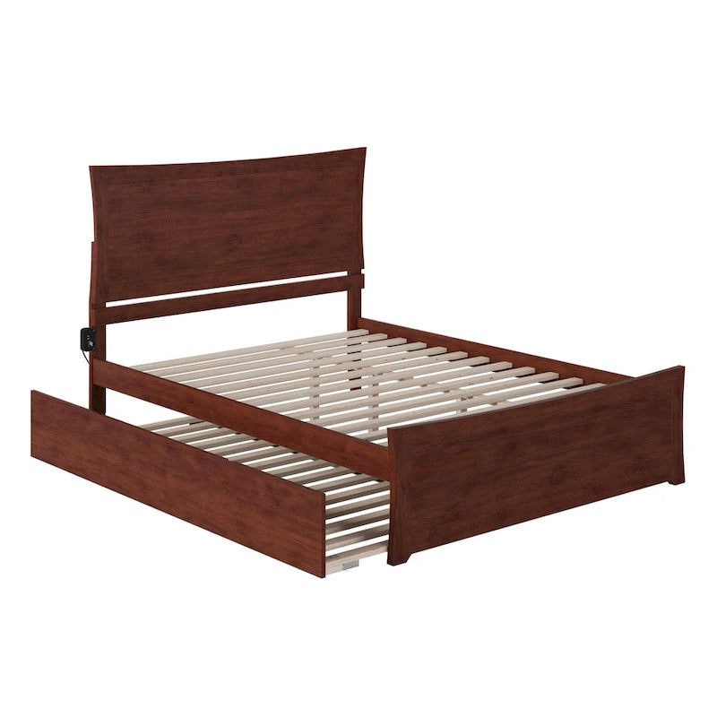 Solid Wood Platform Bed with Footboard Trundle Modern Bedroom Furniture