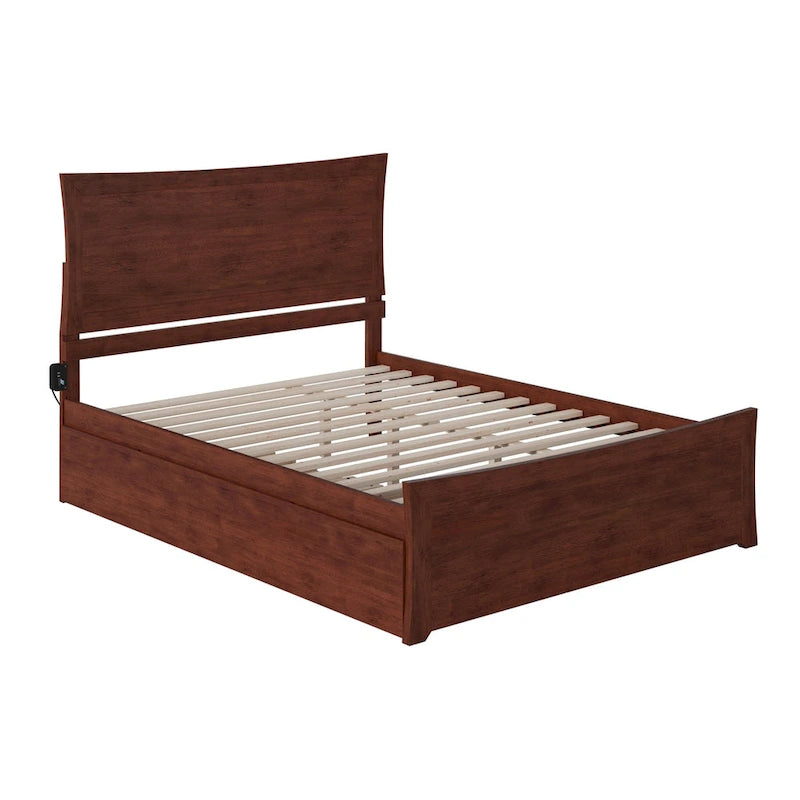 Solid Wood Platform Bed with Footboard Trundle Modern Bedroom Furniture