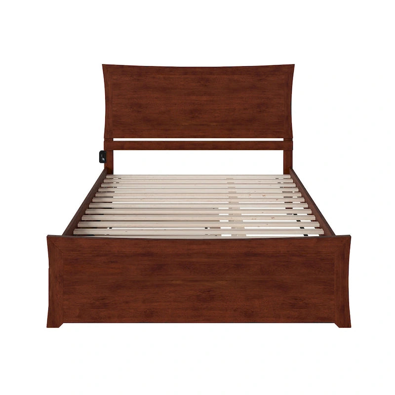 Solid Wood Platform Bed with Footboard Trundle Modern Bedroom Furniture