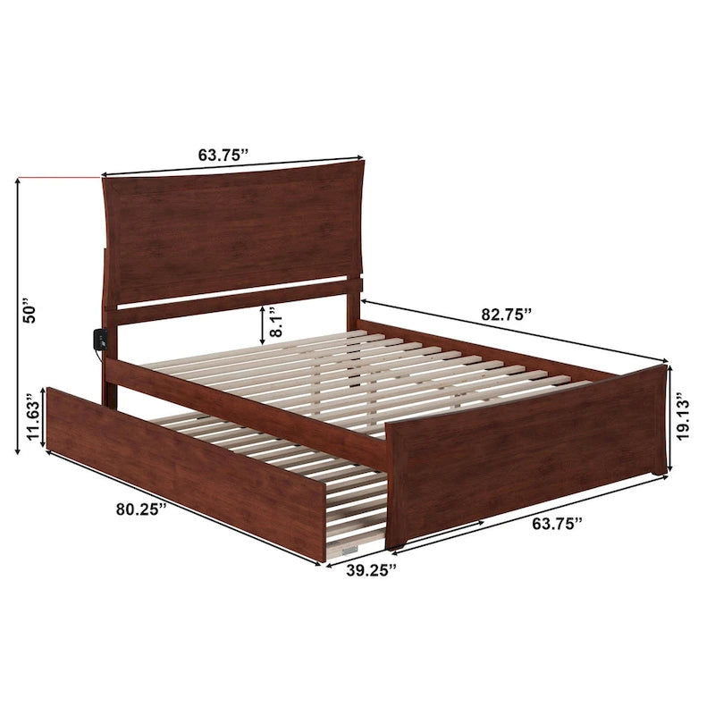 Solid Wood Platform Bed with Footboard Trundle Modern Bedroom Furniture