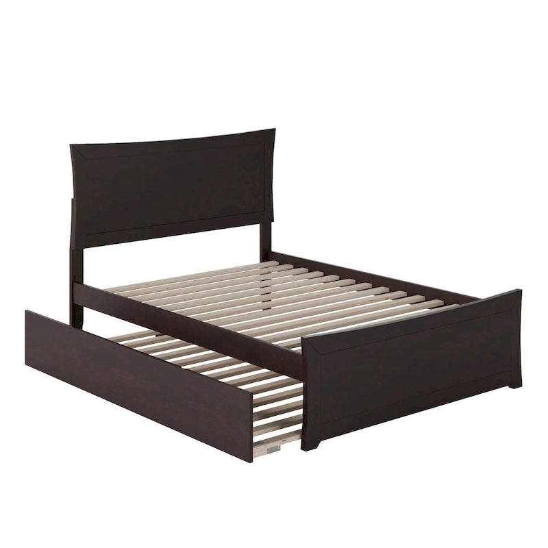 Solid Wood Platform Bed with Footboard Trundle Modern Bedroom Furniture