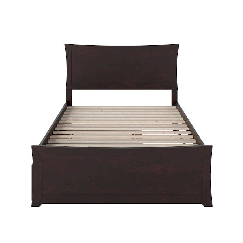 Solid Wood Platform Bed with Footboard Trundle Modern Bedroom Furniture