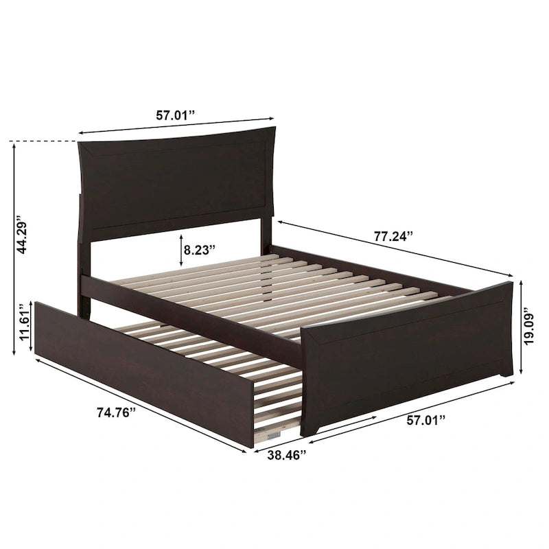 Solid Wood Platform Bed with Footboard Trundle Modern Bedroom Furniture