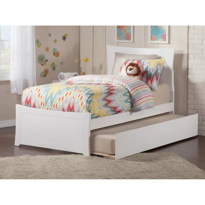 Solid Wood Platform Bed with Footboard Trundle Modern Bedroom Furniture