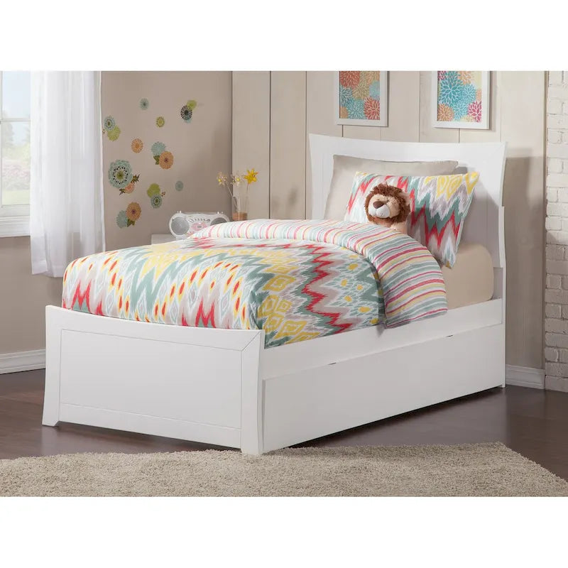 Solid Wood Platform Bed with Footboard Trundle Modern Bedroom Furniture