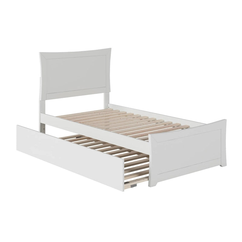 Solid Wood Platform Bed with Footboard Trundle Modern Bedroom Furniture