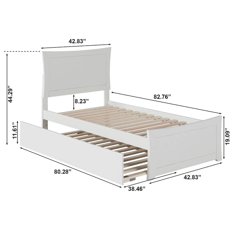 Solid Wood Platform Bed with Footboard Trundle Modern Bedroom Furniture