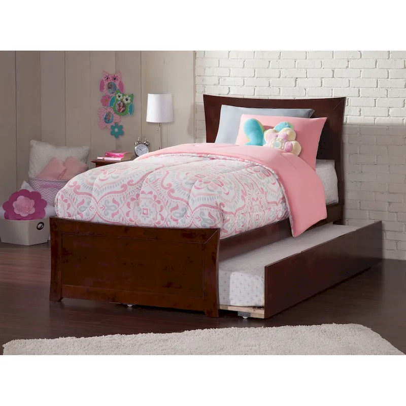 Solid Wood Platform Bed with Footboard Trundle Modern Bedroom Furniture