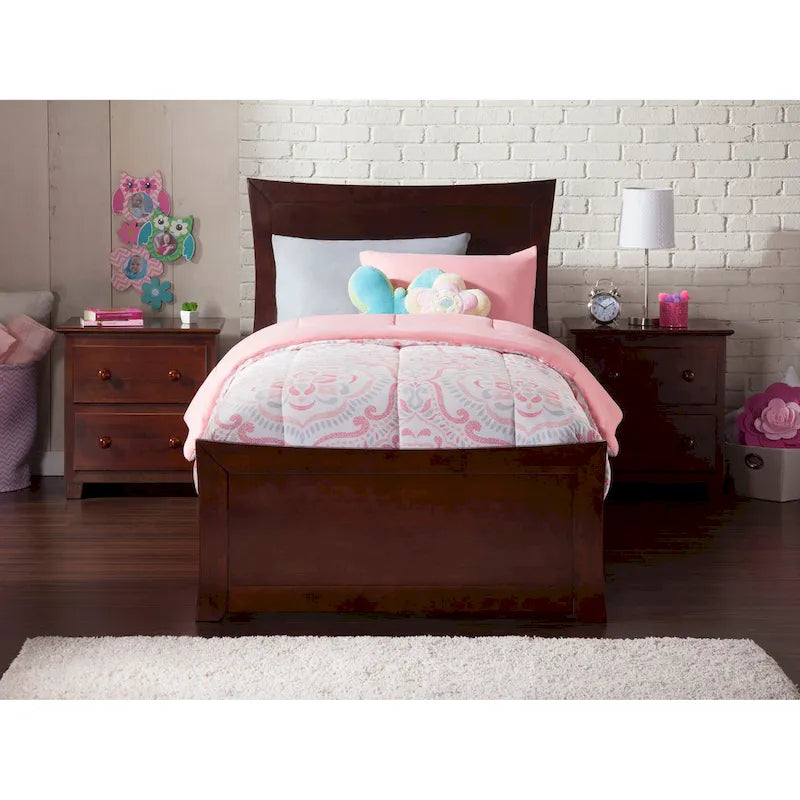 Solid Wood Platform Bed with Footboard Trundle Modern Bedroom Furniture