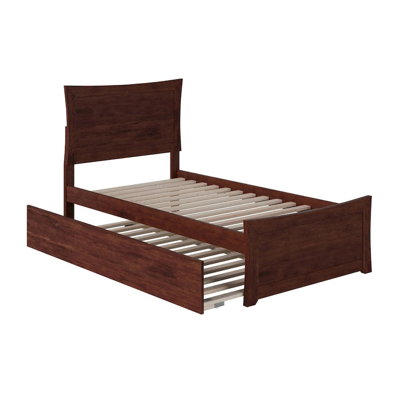 Solid Wood Platform Bed with Footboard Trundle Modern Bedroom Furniture