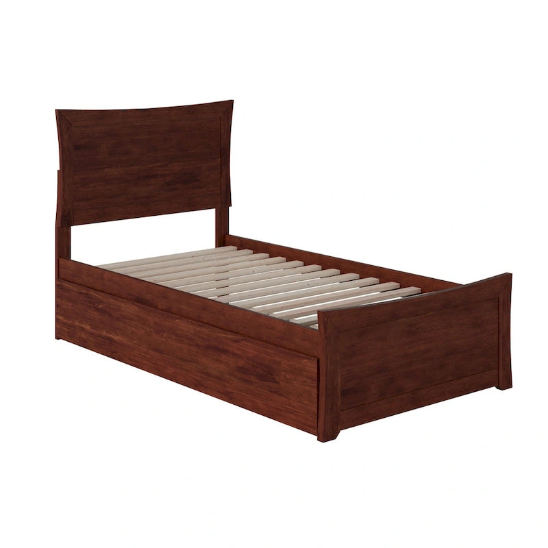 Solid Wood Platform Bed with Footboard Trundle Modern Bedroom Furniture