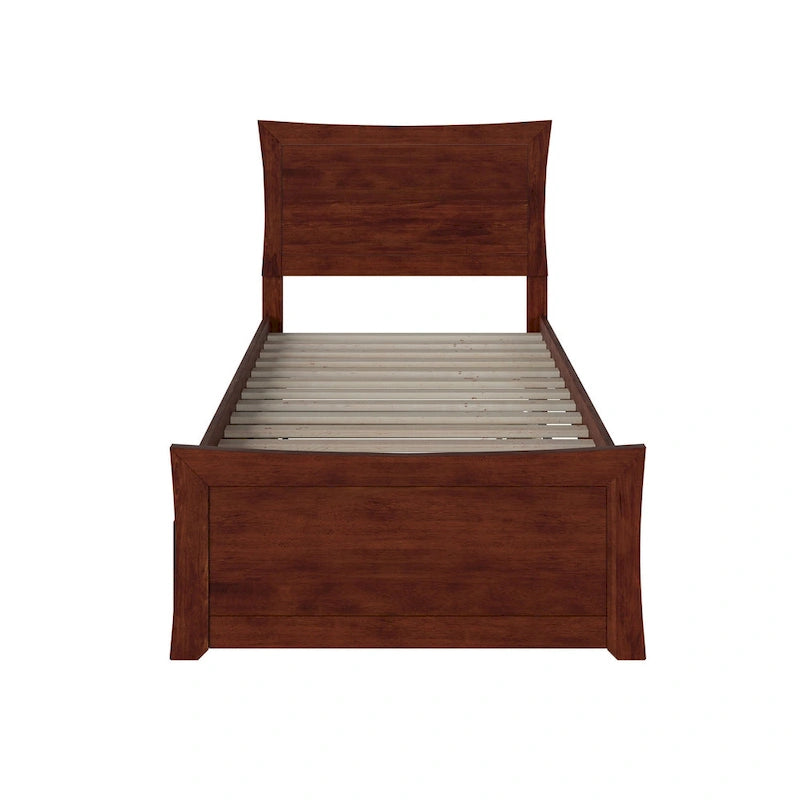 Solid Wood Platform Bed with Footboard Trundle Modern Bedroom Furniture