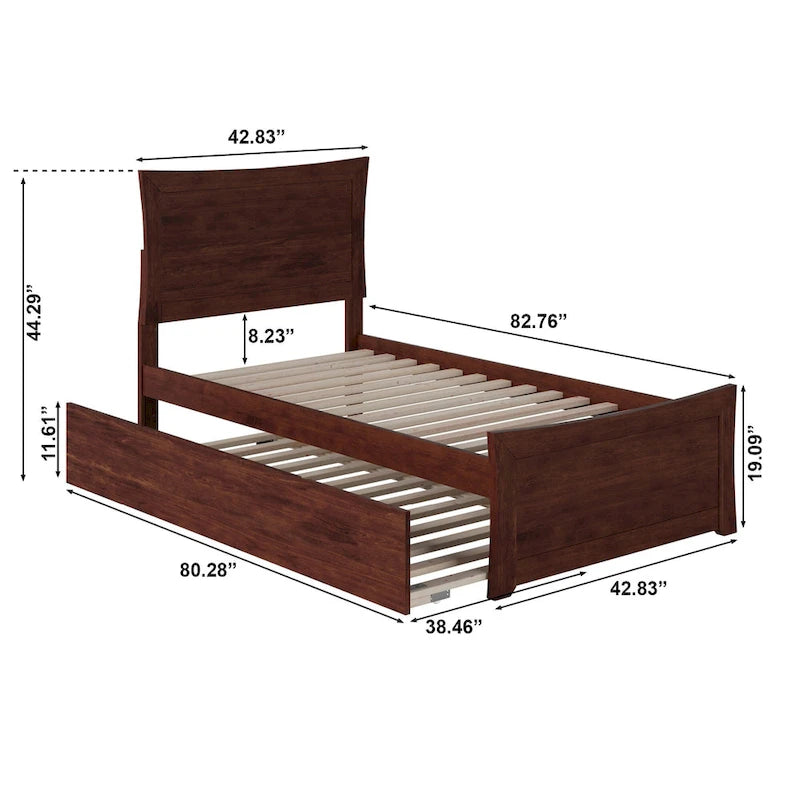 Solid Wood Platform Bed with Footboard Trundle Modern Bedroom Furniture