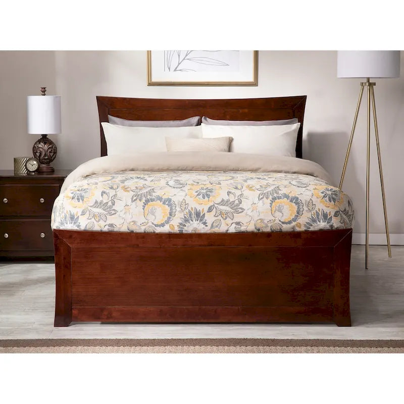 Solid Wood Platform Bed with Footboard Trundle Modern Bedroom Furniture