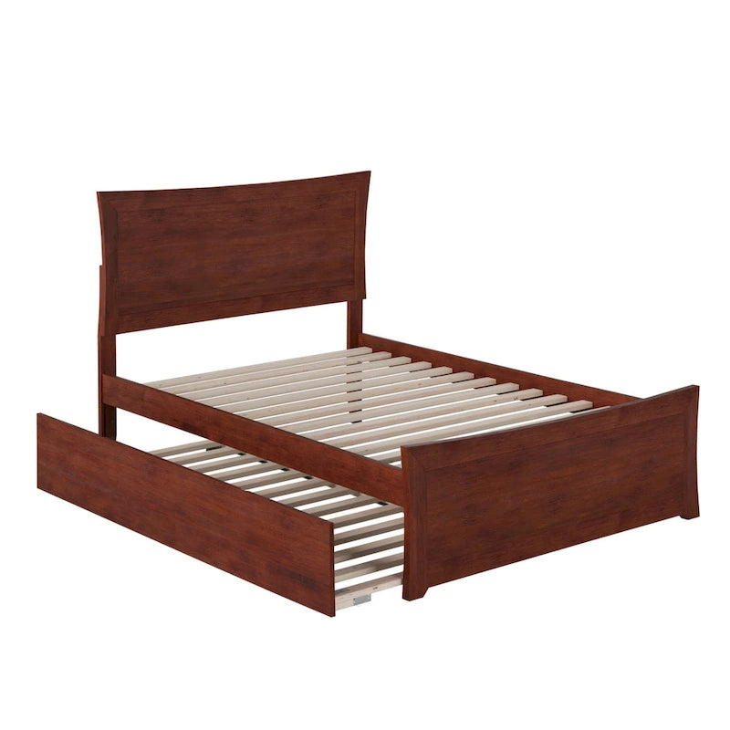 Solid Wood Platform Bed with Footboard Trundle Modern Bedroom Furniture