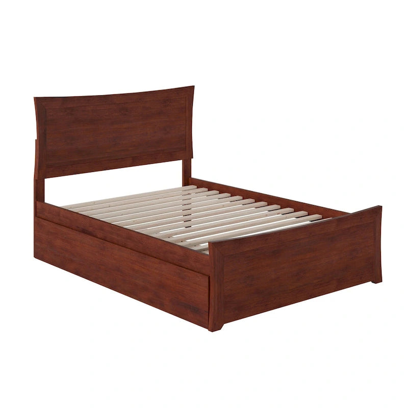 Solid Wood Platform Bed with Footboard Trundle Modern Bedroom Furniture