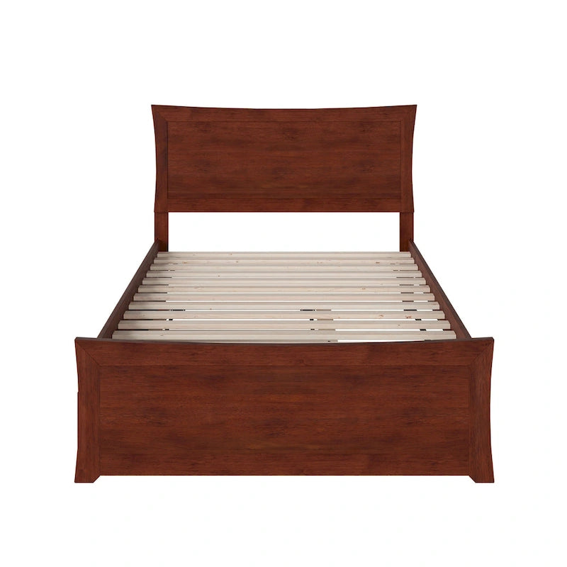 Solid Wood Platform Bed with Footboard Trundle Modern Bedroom Furniture