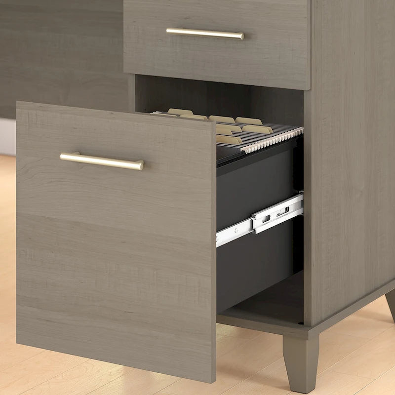 L Shaped Desk with Hutch, Cabinet and Bookcase in Gray
