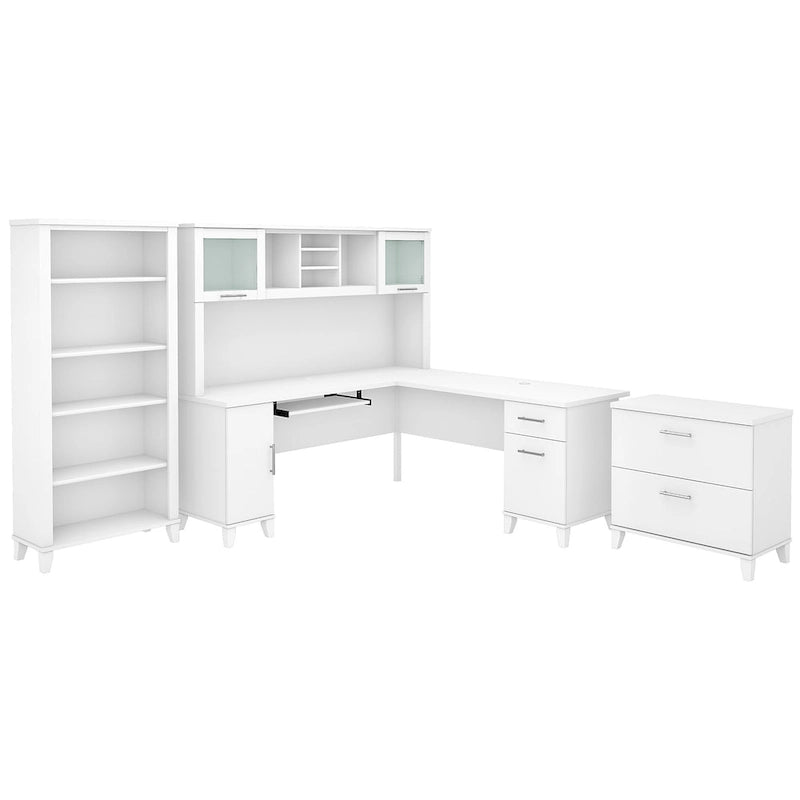 L Shaped Desk with Hutch, Cabinet and Bookcase in Gray